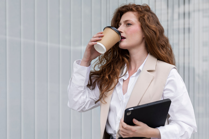 Woman drinking coffee cup